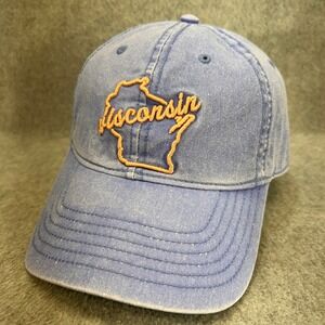 Wisconsin State Outline Mens Blue Home Free Baseball Hat Adjustable OSFM